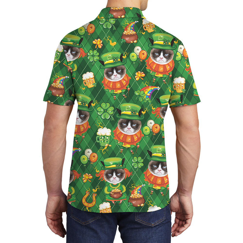 Irish Charm Custom Cat St Patricks Day Hawaiian Polo Shirts