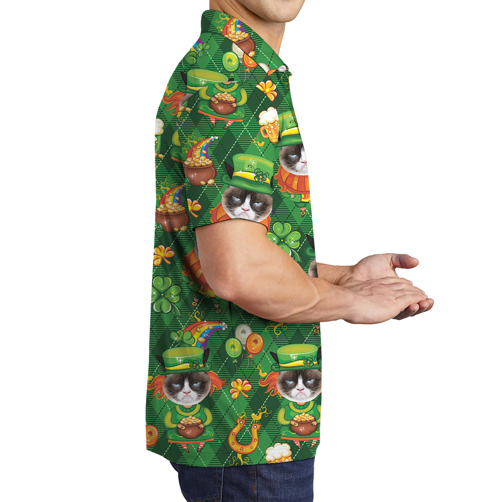 Irish Charm Custom Cat St Patricks Day Hawaiian Polo Shirts