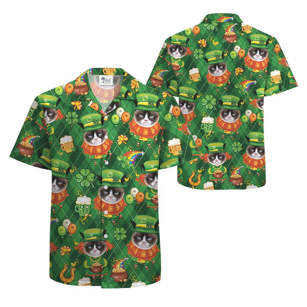 Lucky Custom Cat Face St. Patrick's Day Hawaiian Men Shirts