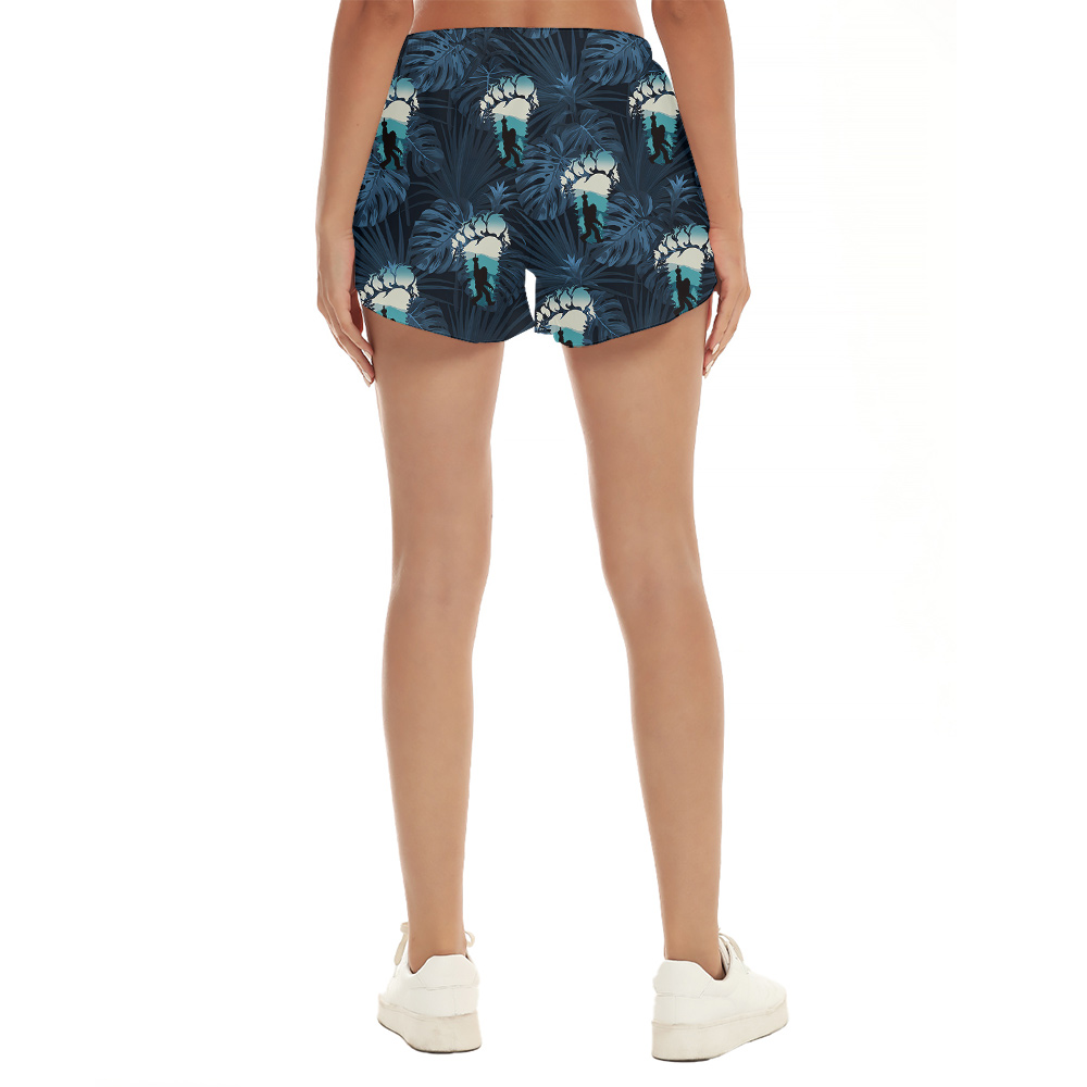 Funny Sasquatch Tropical Navy Hawaiian Beach Shorts For Women