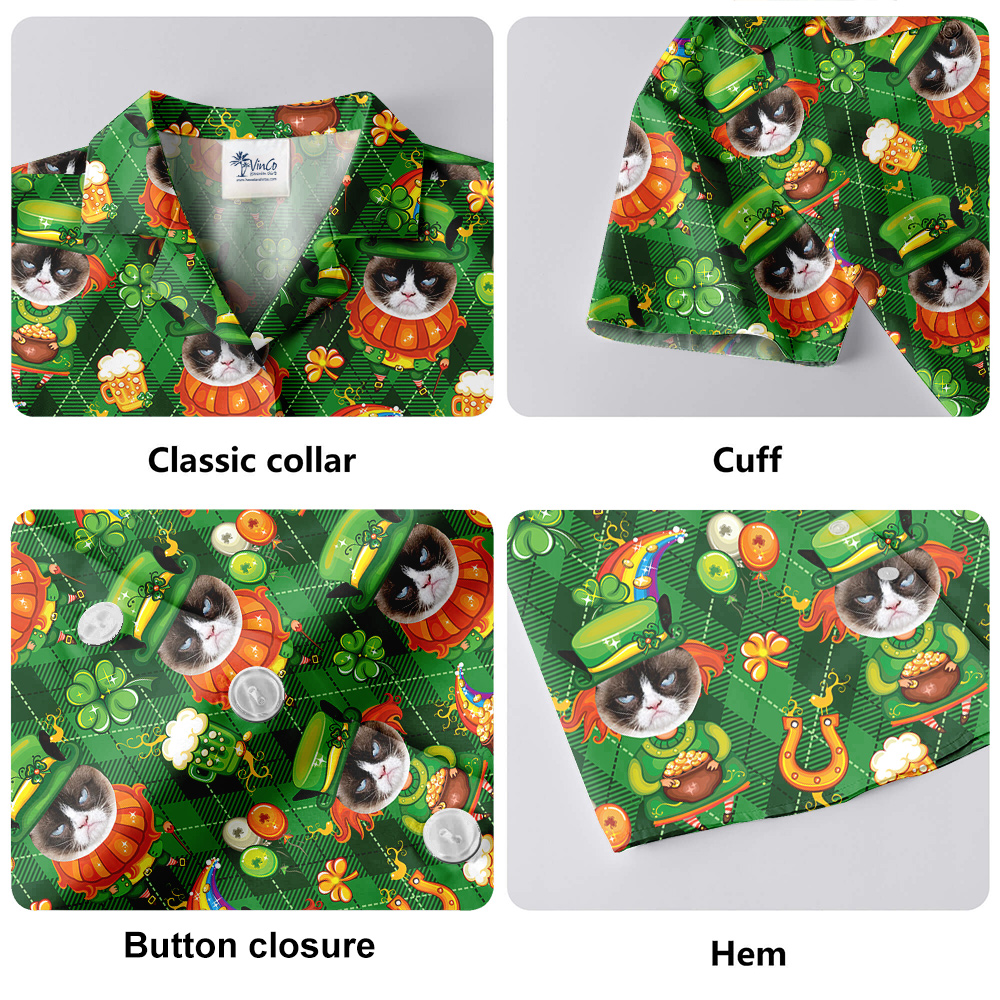 Lucky Custom Cat Face St. Patrick's Day Hawaiian Men Shirts