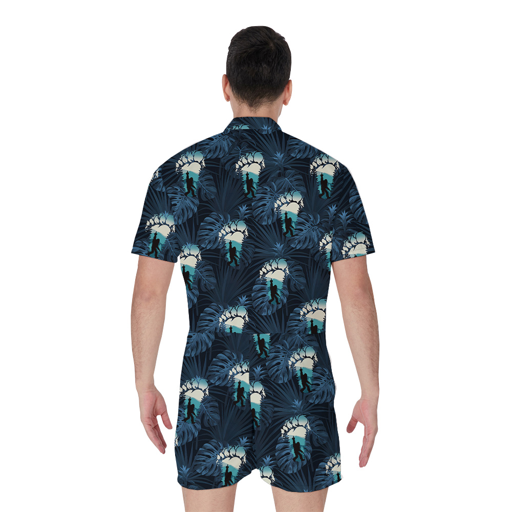 Funny Sasquatch Tropical Navy Men's Hawaiian Romper