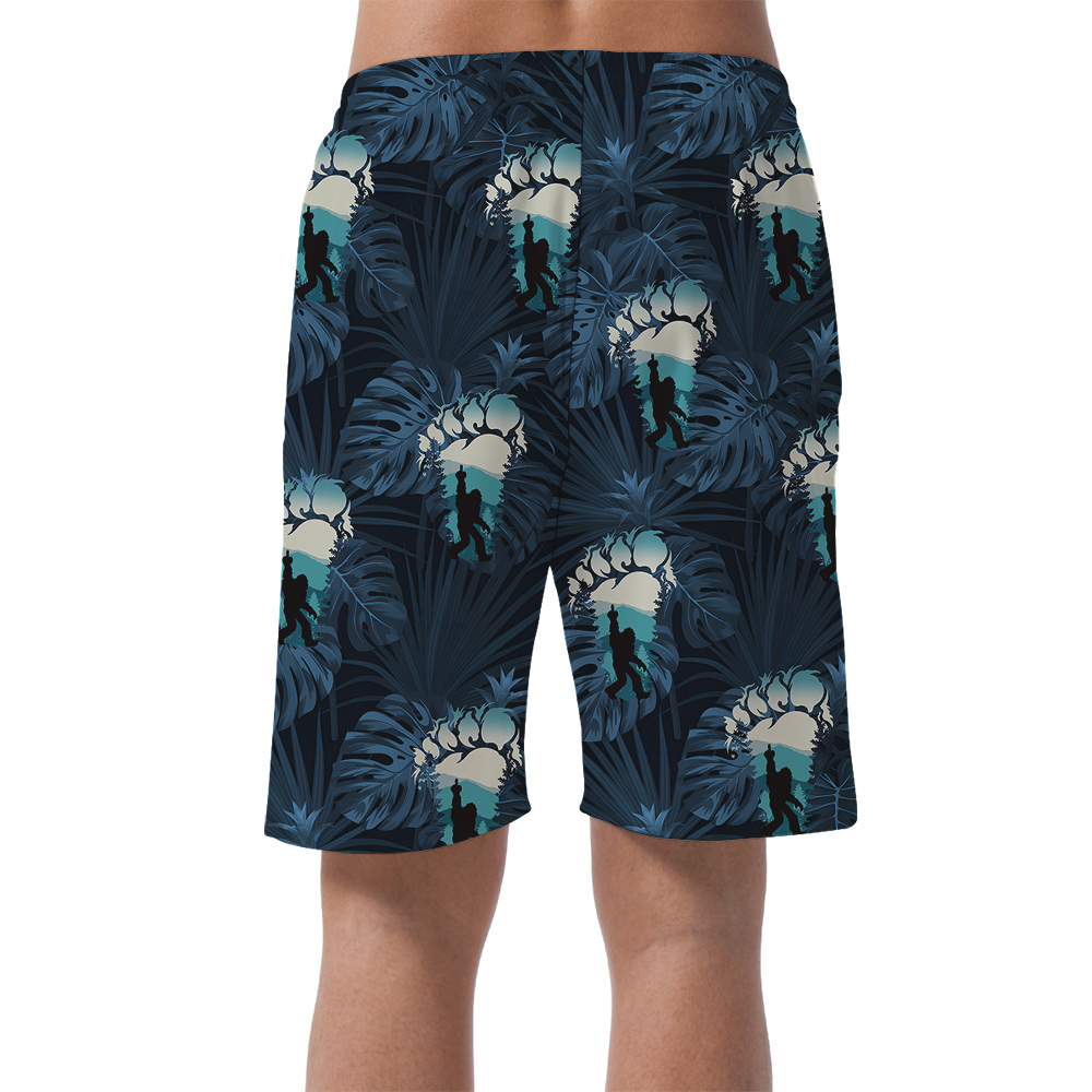 Funny Tropical Bigfoot Navy Hawaiian Beach Shorts For Men