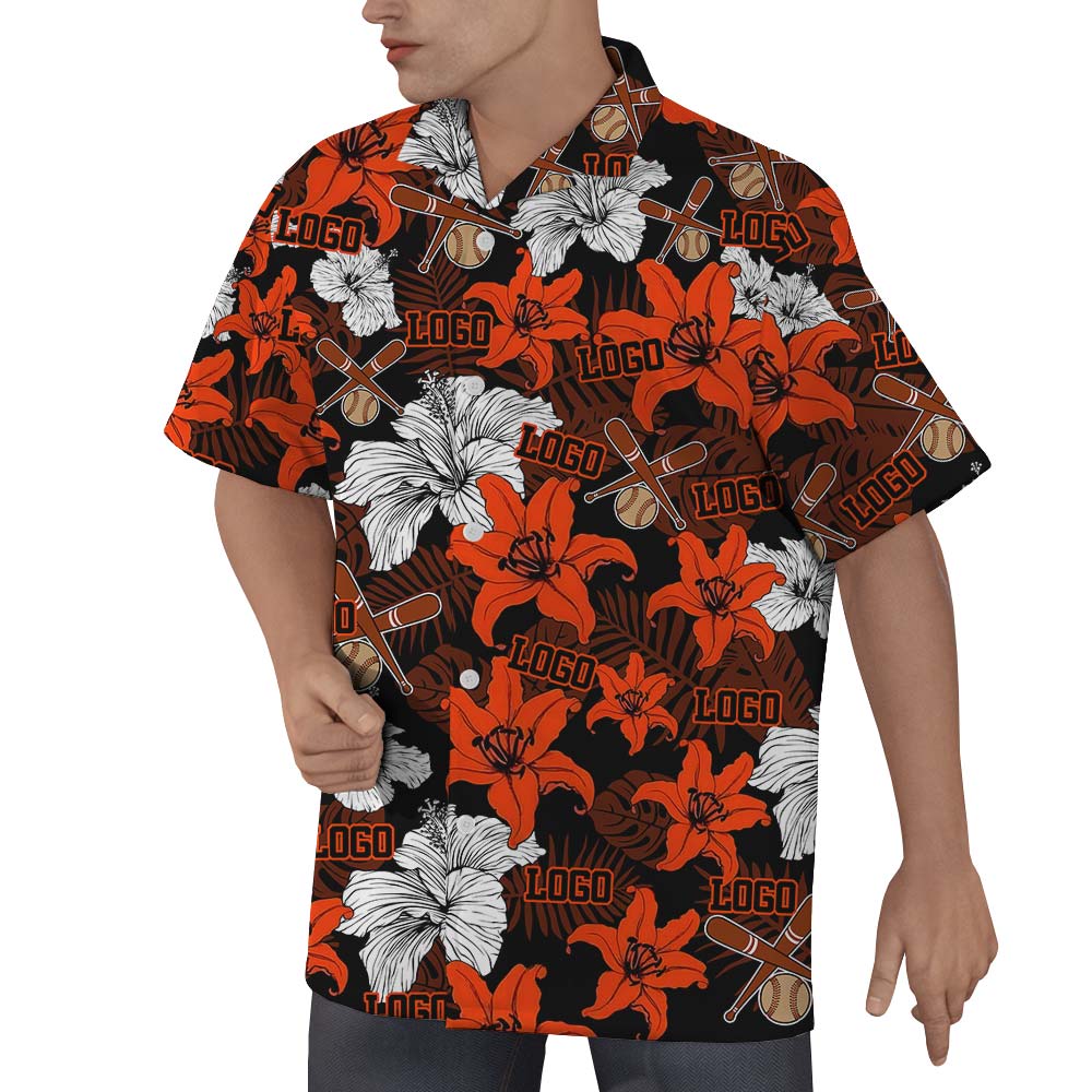 Red Hawaiian Baseball Shirt Men Custom Logo
