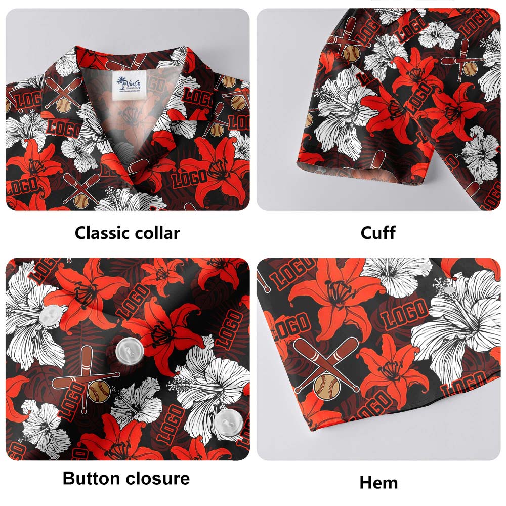 Red Hawaiian Baseball Shirt Men Custom Logo