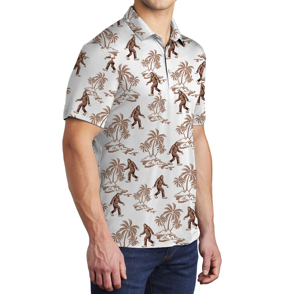 Classic Sasquatch Tropical Hawaiian Polo Shirt For Men