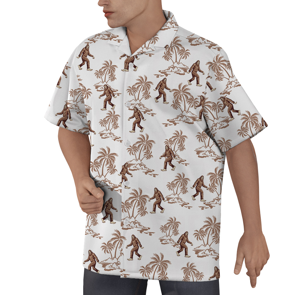 Bigfoot Tropical Palm Trees Classic Hawaiian Button Up Shirt