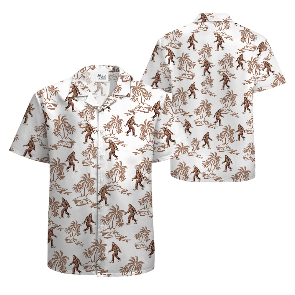 Bigfoot Tropical Palm Trees Classic Hawaiian Button Up Shirt