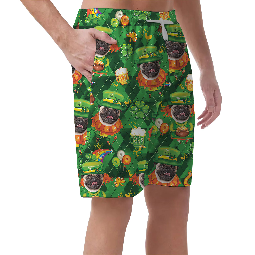 Green Pawty Custom Dog Face St. Patricks Hawaiian Men Shorts