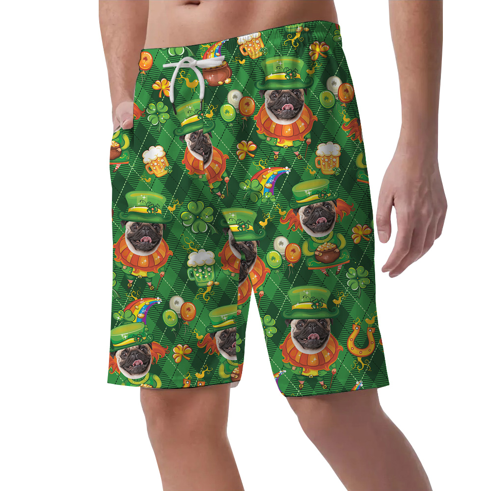 Green Pawty Custom Dog Face St. Patricks Hawaiian Men Shorts