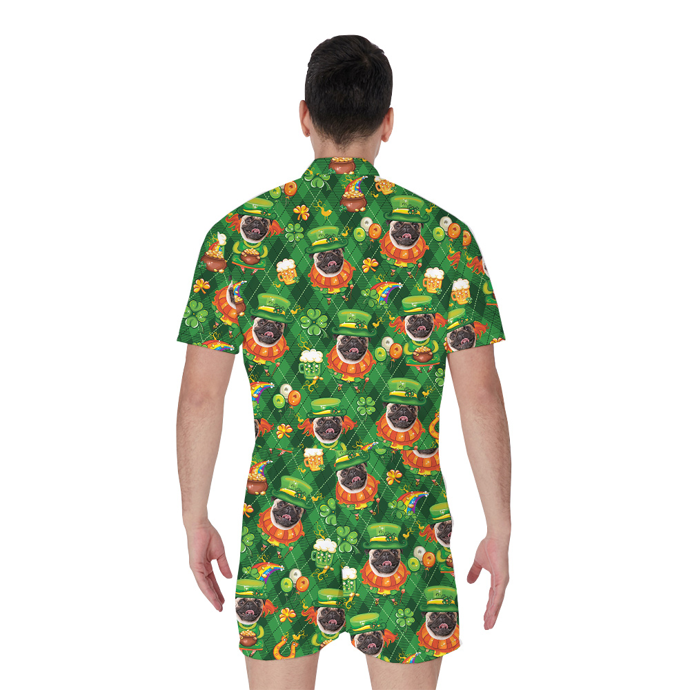 Clover Custom Dog Hawaiian Men Rompers for St. Patrick's Day