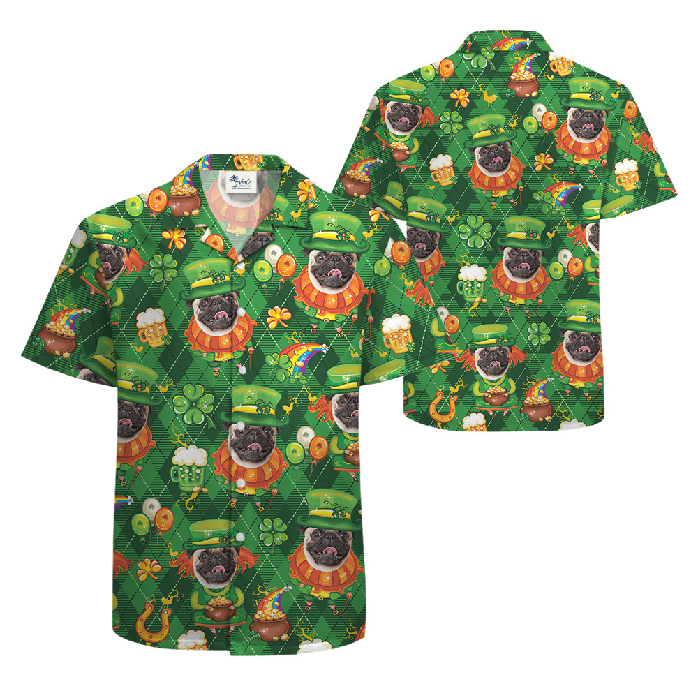 Furry Friend Lucky Look Custom Dog Face St. Patrick's Hawaiian Men Shirt
