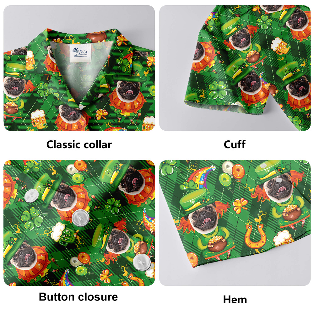 Furry Friend Lucky Look Custom Dog Face St. Patrick's Hawaiian Men Shirt