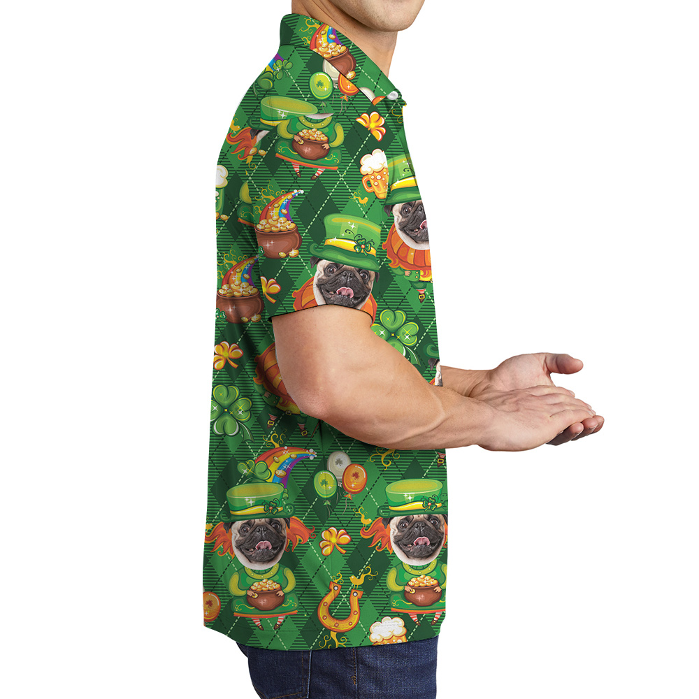 Custom Dog on Leprechaun Hat St Patricks Day Hawaiian Polo Shirt