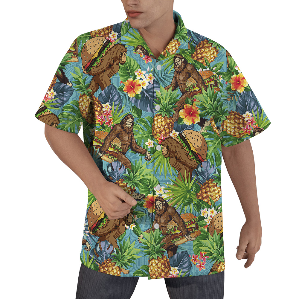 Funny Bigfoot Hamburger Tropical Pineapple Hawaiian Shirt - variant image 1