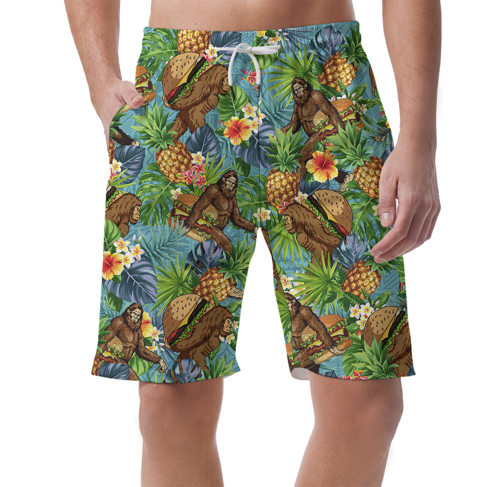 Tropical Sasquatch Hamburger Pineapple Hawaiian Beach Shorts For Men - variant image 1