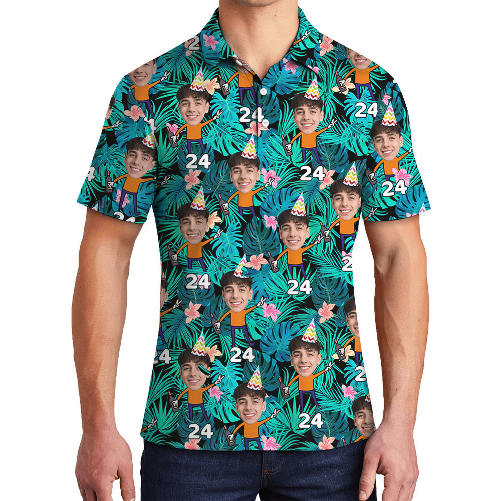 Funny Birthday Boy Hawaiian Polo Shirts With Faces - variant image 1
