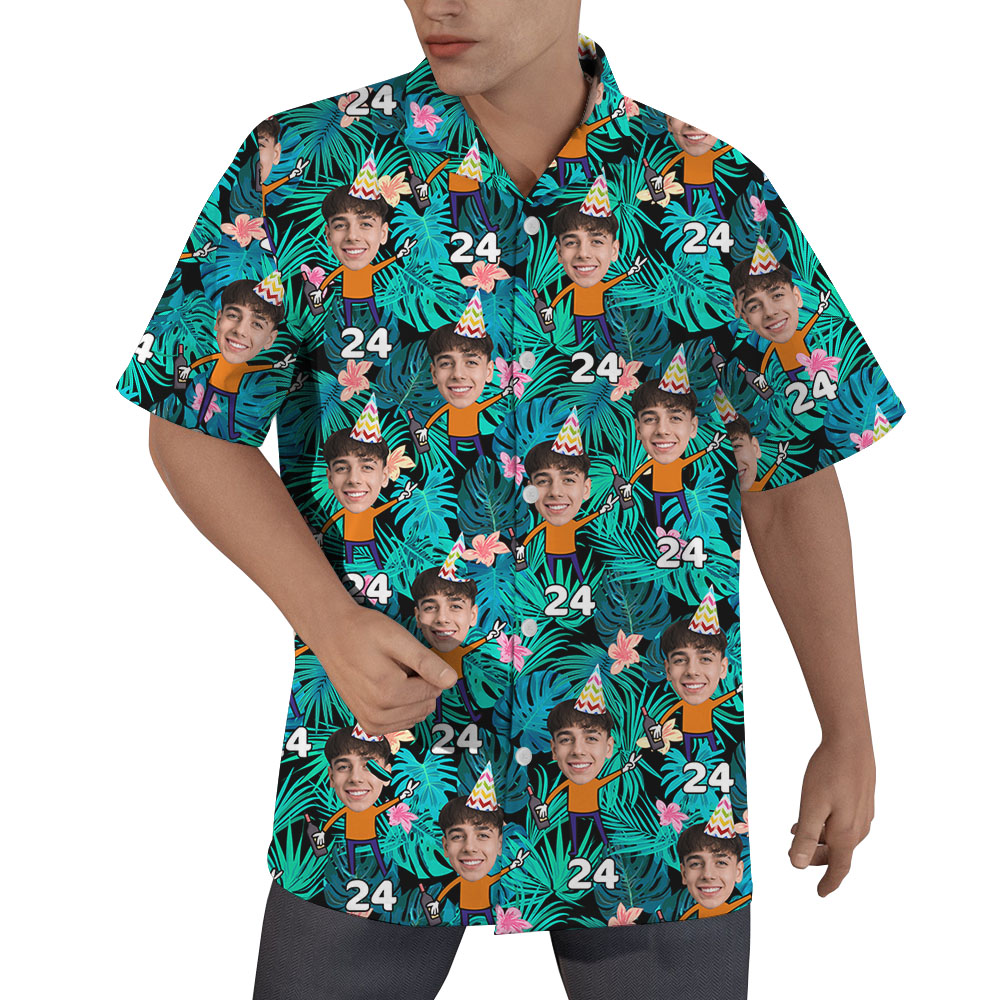 Funny Custom Face Birthday Hawaiian Shirt With Tropical Print - variant image 1