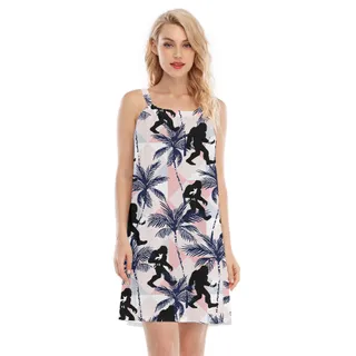 Cute Bigfoot And Cat Tropical Palm Tree Pink Aloha Cami Dress