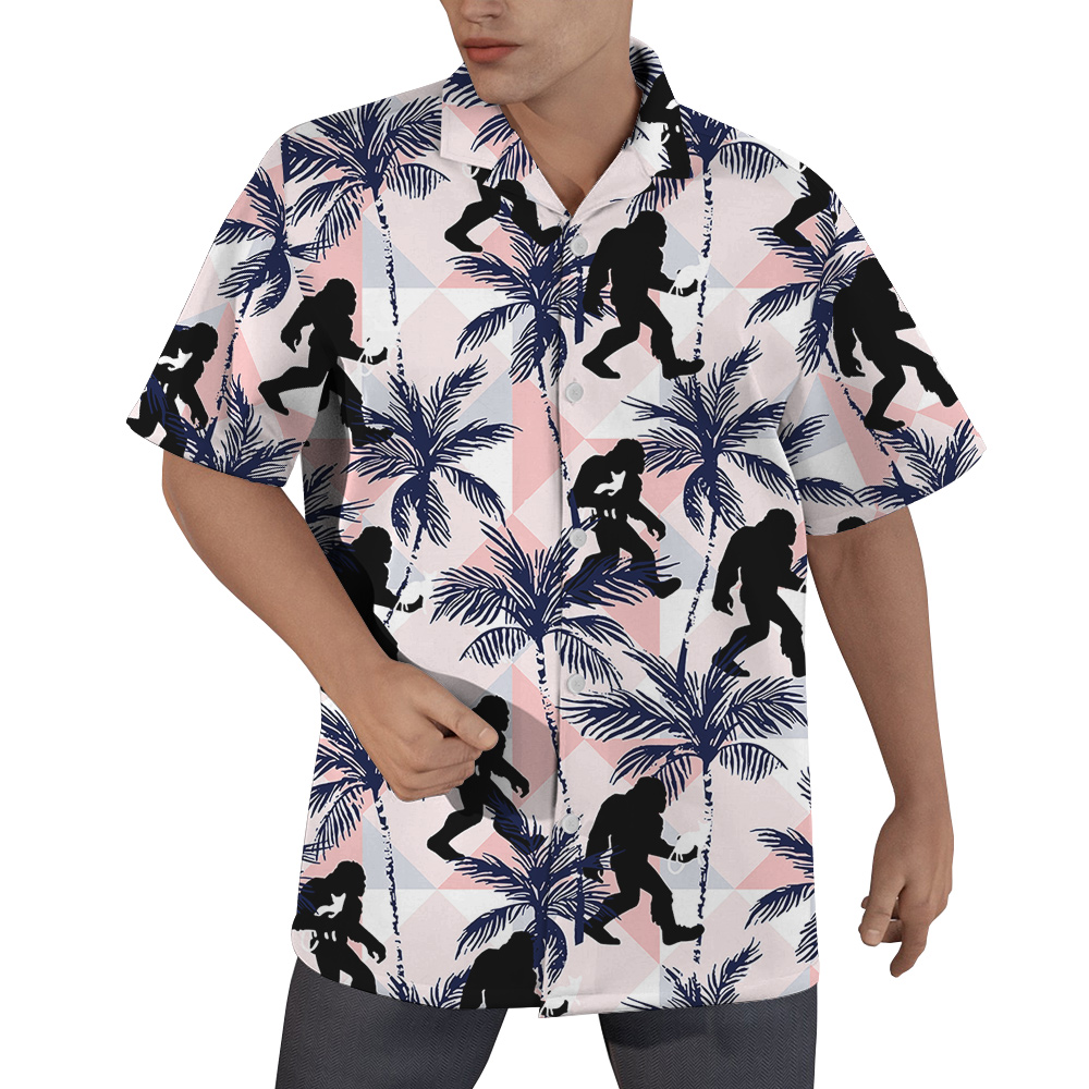 Funny Bigfoot And Cat Tropical Palm Tree Hawaiian Shirt - variant image 1
