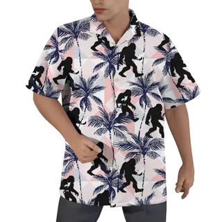 Funny Bigfoot And Cat Tropical Palm Tree Hawaiian Shirt