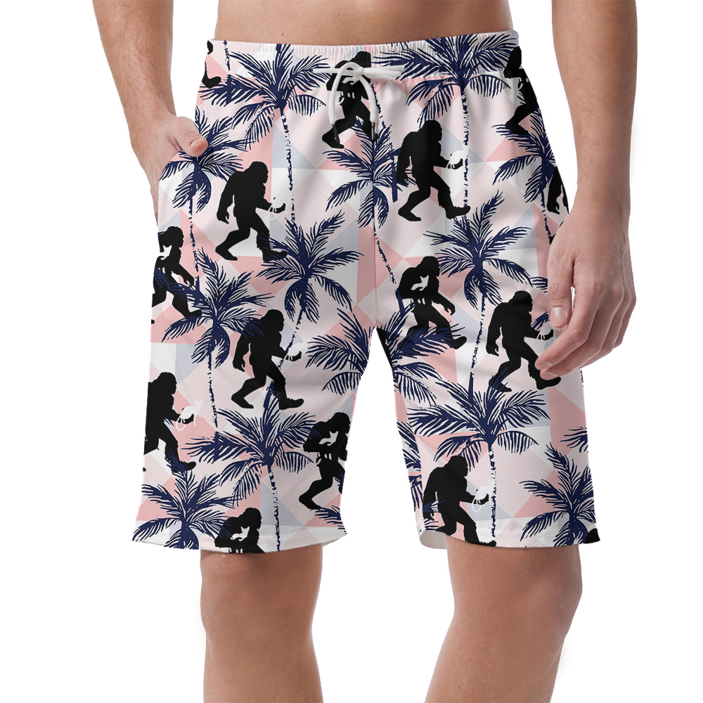 Tropical Sasquatch And Cat Pink Hawaiian Beach Shorts For Men - variant image 1