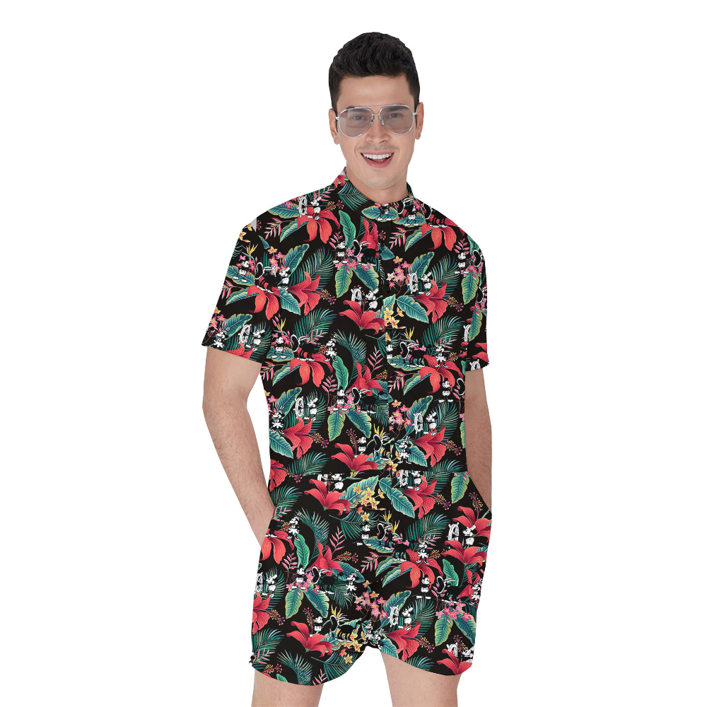 Cute Mickey Steamboat Willie Tropical Hibiscus Men's Hawaiian Romper - variant image 1