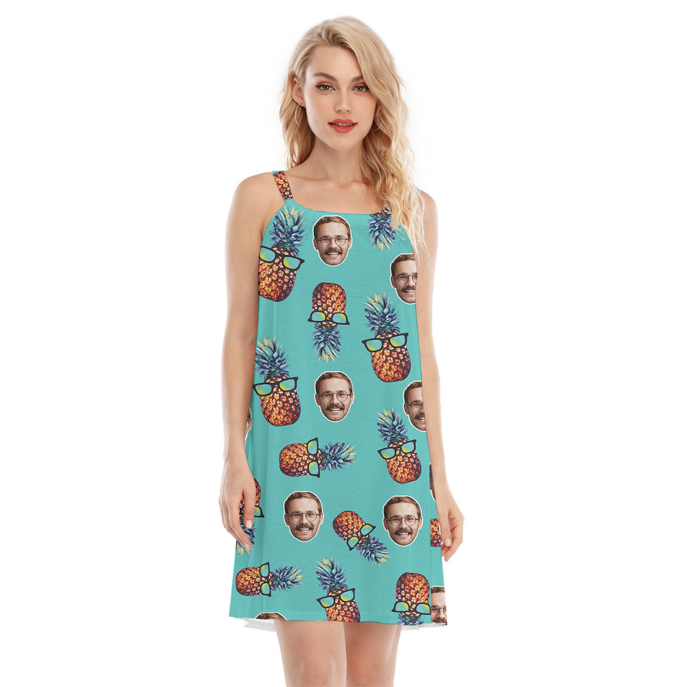 Custom Face Blue Women's Dress Pineapple With Glasses - variant image 1