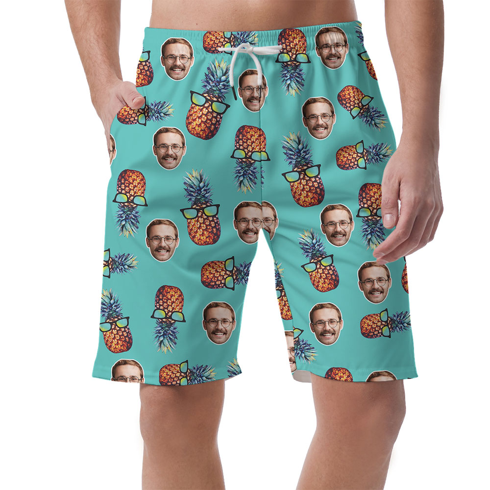 Cool Pineapple Blue Beach Hawaiian Shorts With Faces - variant image 1