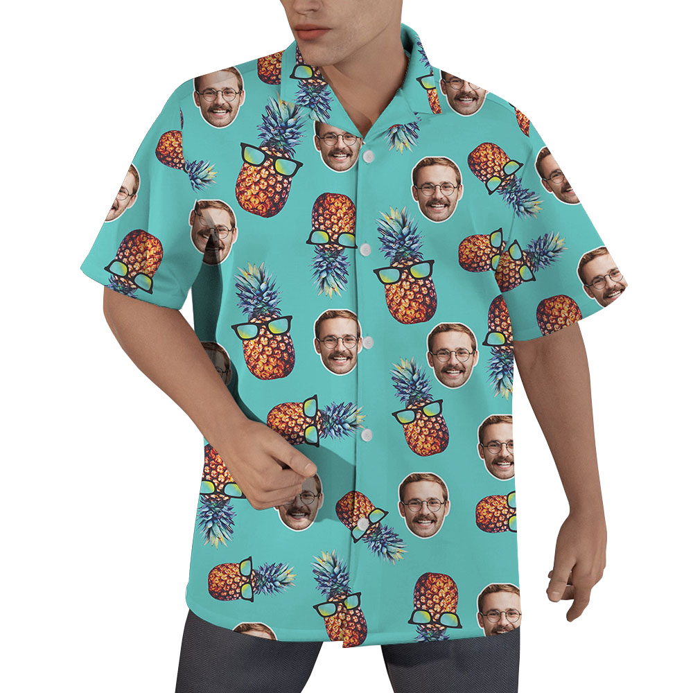 Blue Short Sleeve Pineapple Hawaiian Shirt With Custom Face - variant image 1