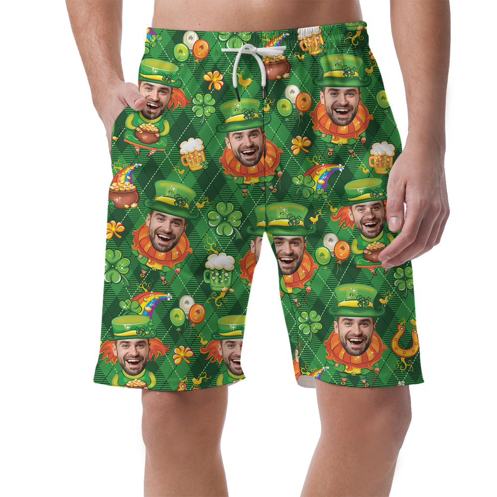 Custom Leprechaun Hat - Your Face on St. Patrick's Hawaiian Men Shorts - variant image 1