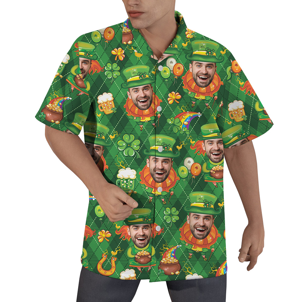 Funny Custom Face St Patricks Day Hawaiian Men Shirts - variant image 1