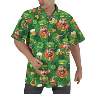 Funny Custom Face St Patricks Day Hawaiian Men Shirts