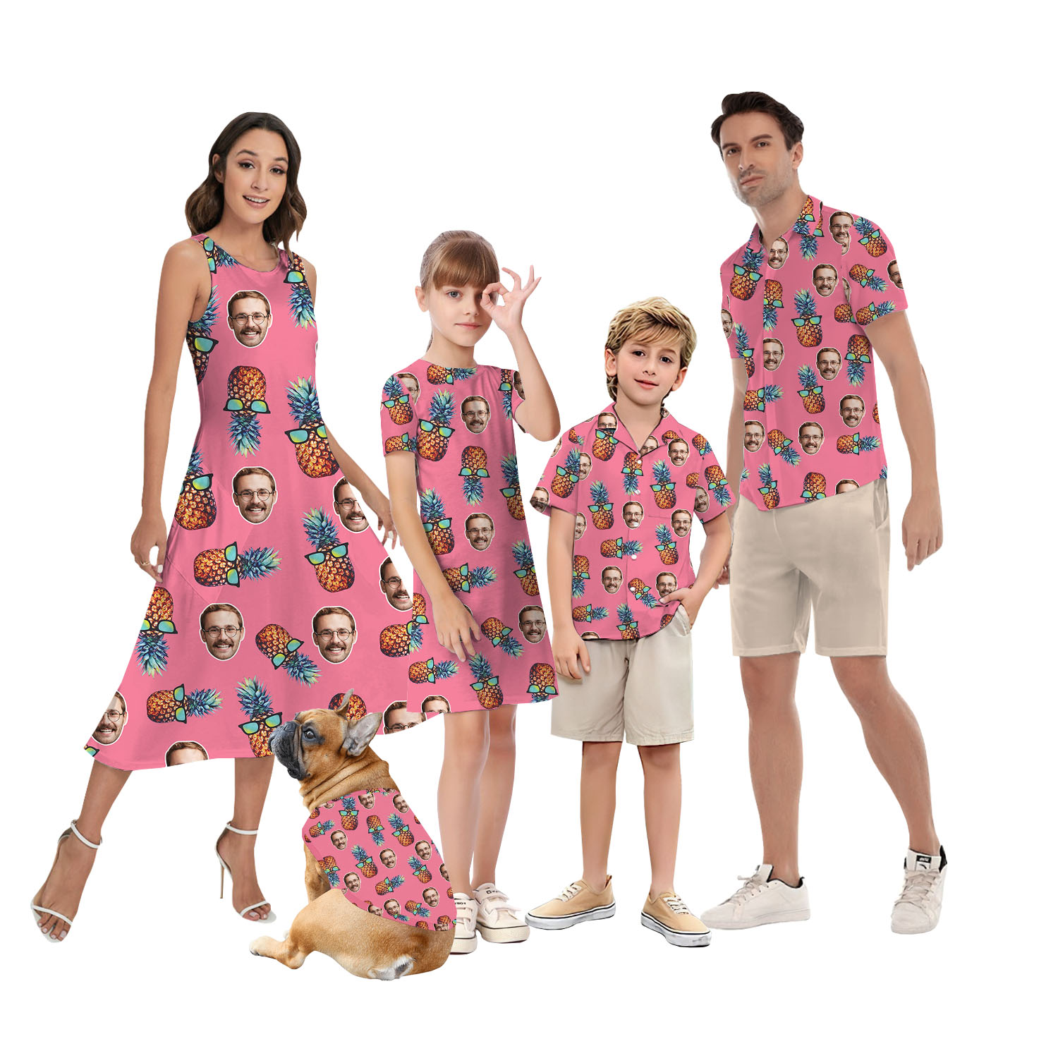 Pink Matching Family Hawaiian Outfit With Pineapple And 4 Faces - variant image 1