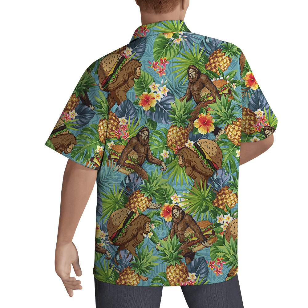 Funny Bigfoot Hamburger Tropical Pineapple Hawaiian Shirt