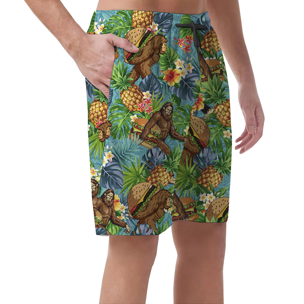 Tropical Sasquatch Hamburger Pineapple Hawaiian Beach Shorts For Men