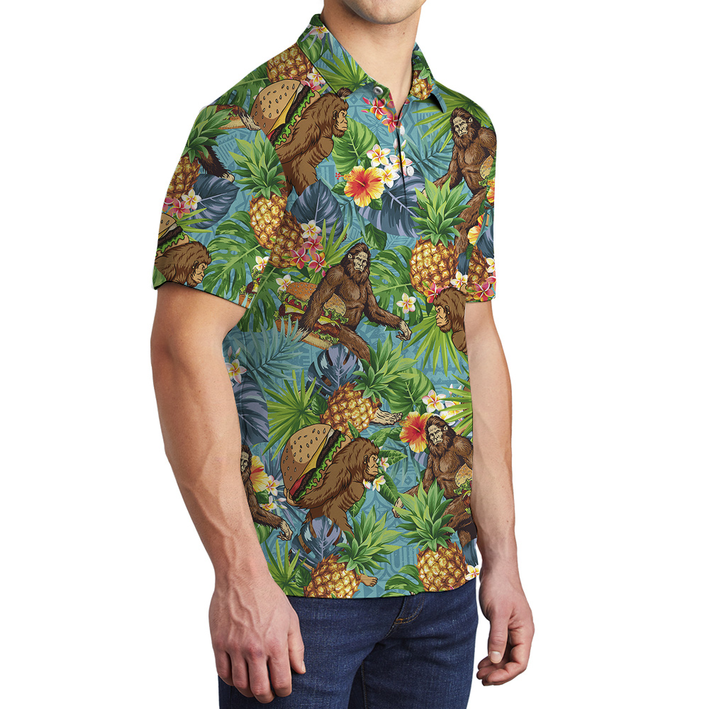 Tropical Pineapple Hamburger Bigfoot Hawaiian Polo Shirt