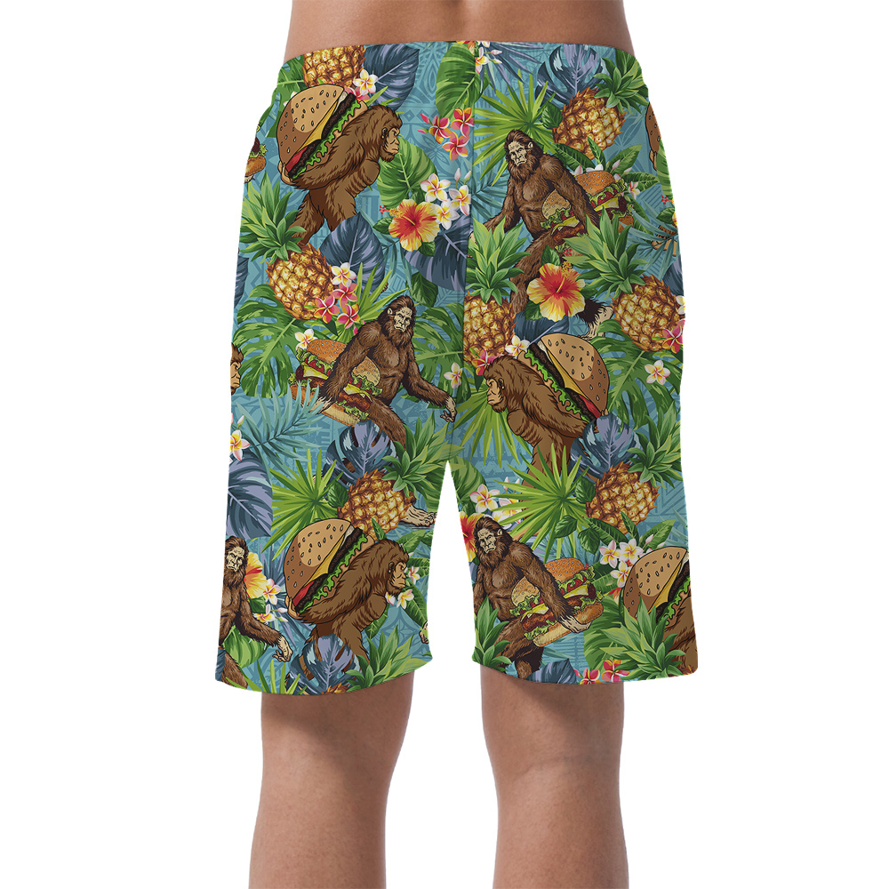 Tropical Sasquatch Hamburger Pineapple Hawaiian Beach Shorts For Men