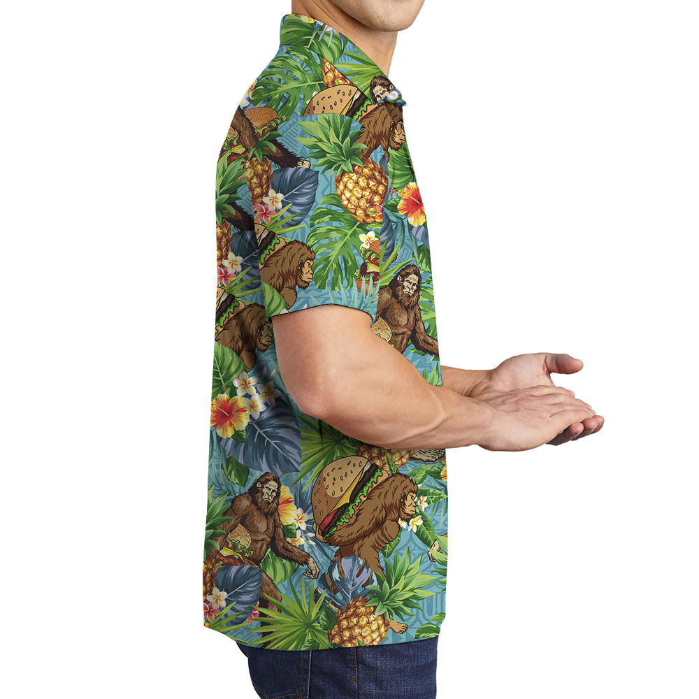 Tropical Pineapple Hamburger Bigfoot Hawaiian Polo Shirt