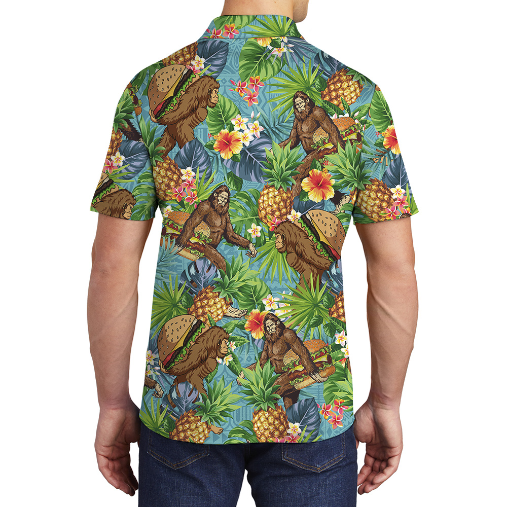 Tropical Pineapple Hamburger Bigfoot Hawaiian Polo Shirt