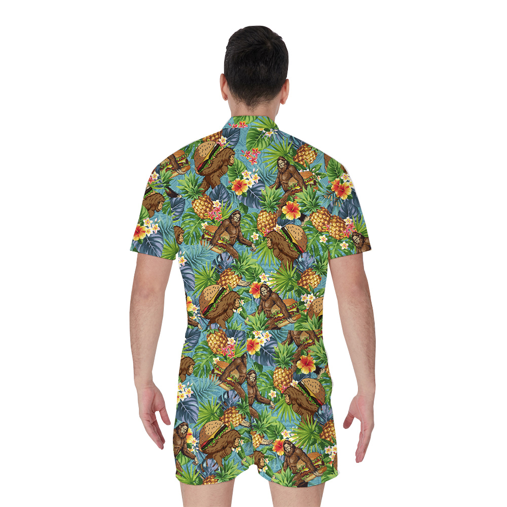 Funny Sasquatch Hamburger Tropical Men's Hawaiian Romper