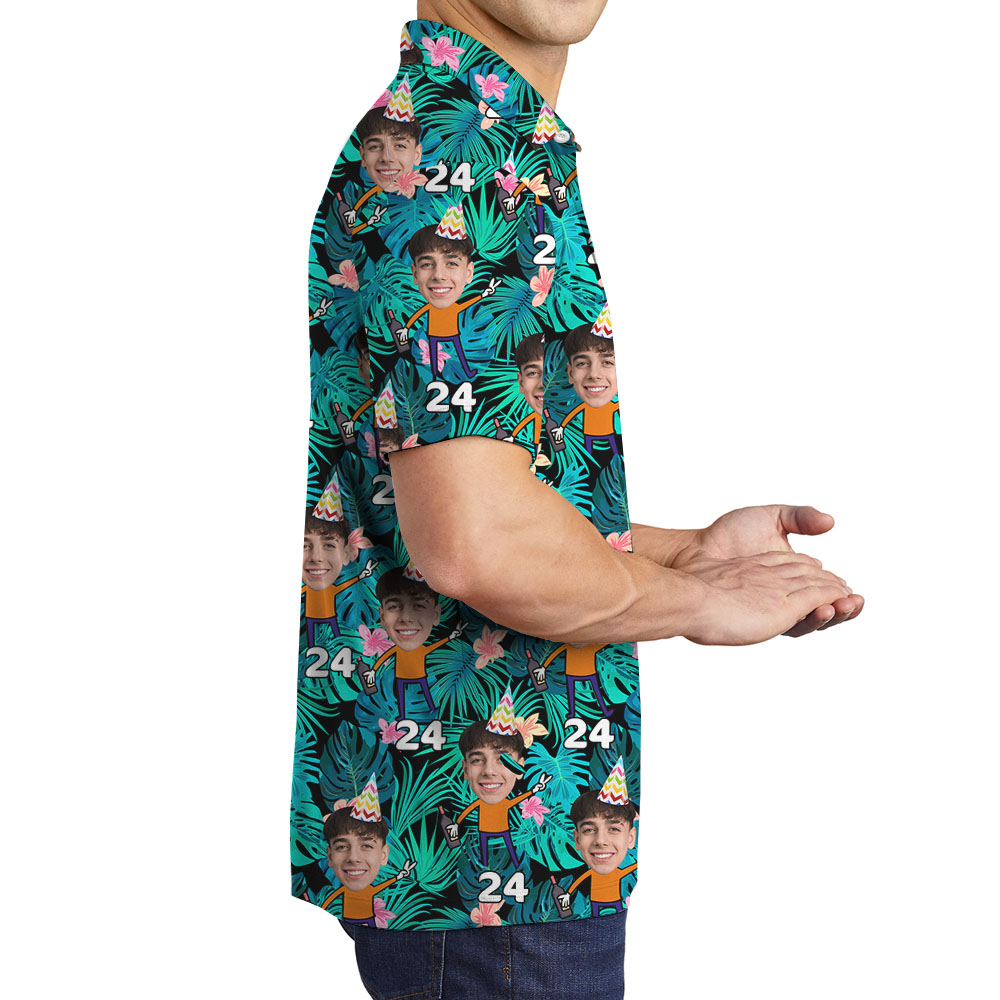 Funny Birthday Boy Hawaiian Polo Shirts With Faces