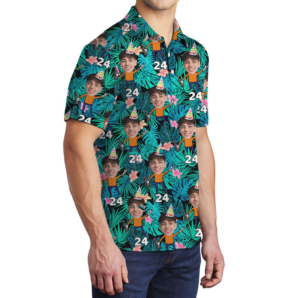 Funny Birthday Boy Hawaiian Polo Shirts With Faces