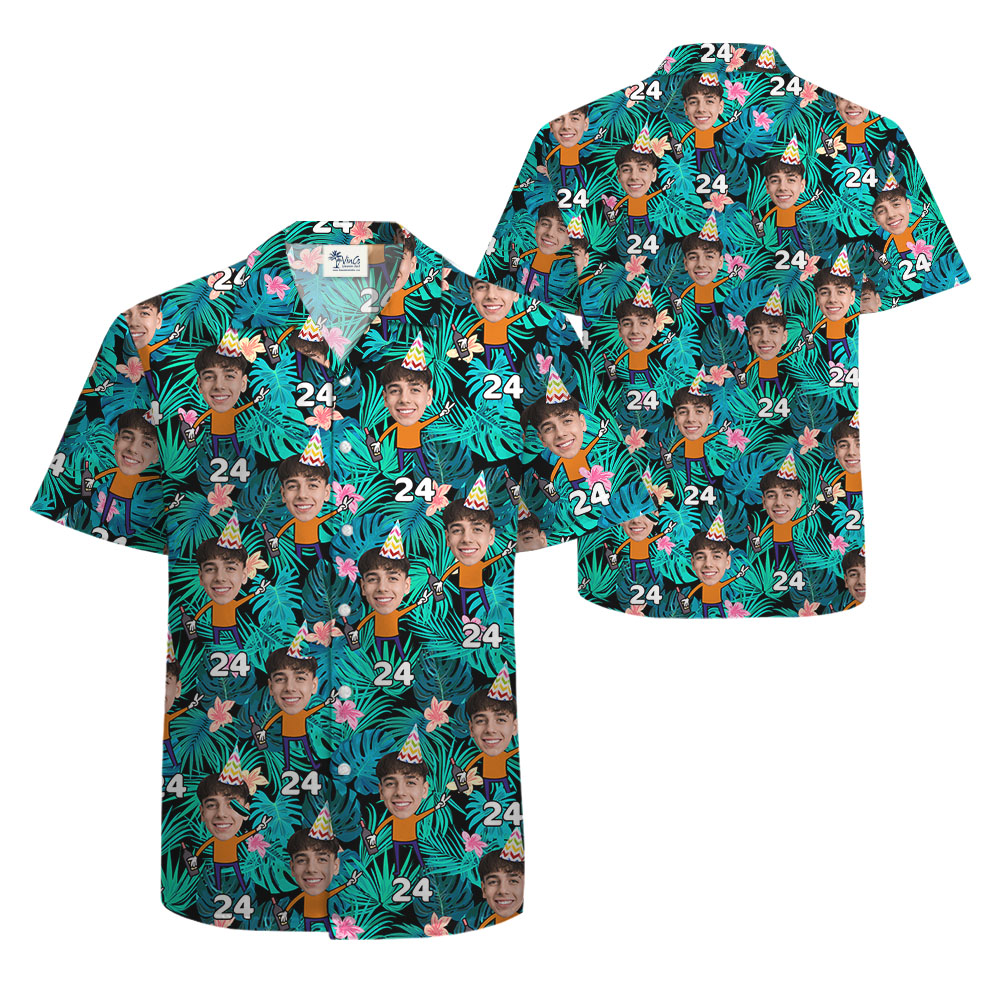 Funny Custom Face Birthday Hawaiian Shirt With Tropical Print