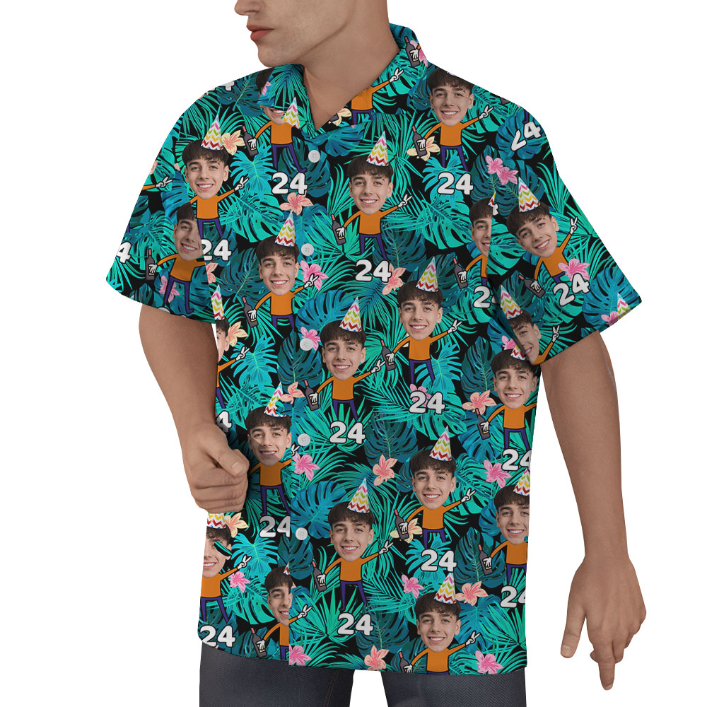 Funny Custom Face Birthday Hawaiian Shirt With Tropical Print