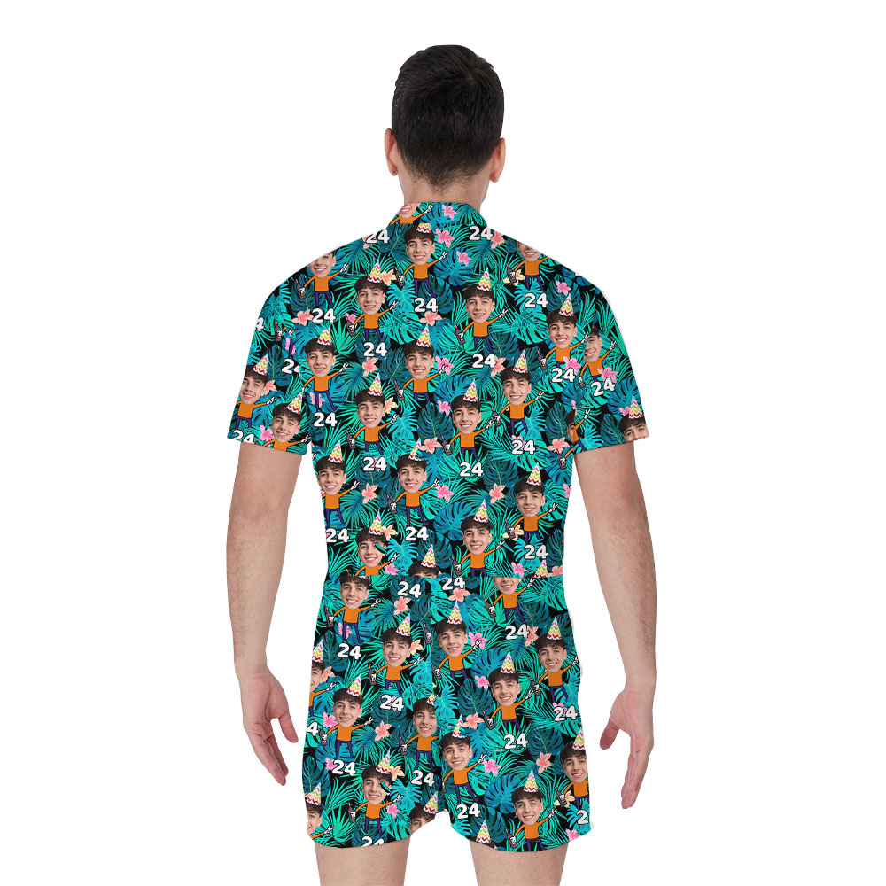 Custom Birthday Face Tropical Men's Romper