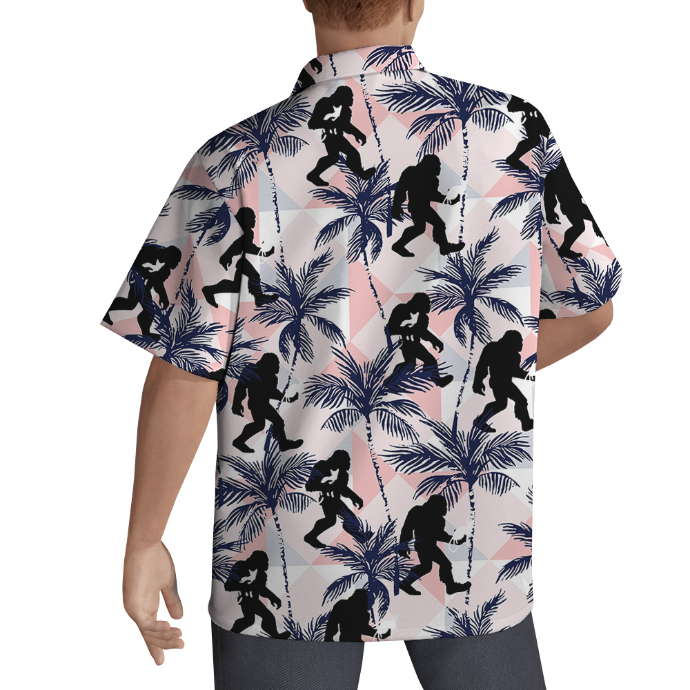 Funny Bigfoot And Cat Tropical Palm Tree Hawaiian Shirt