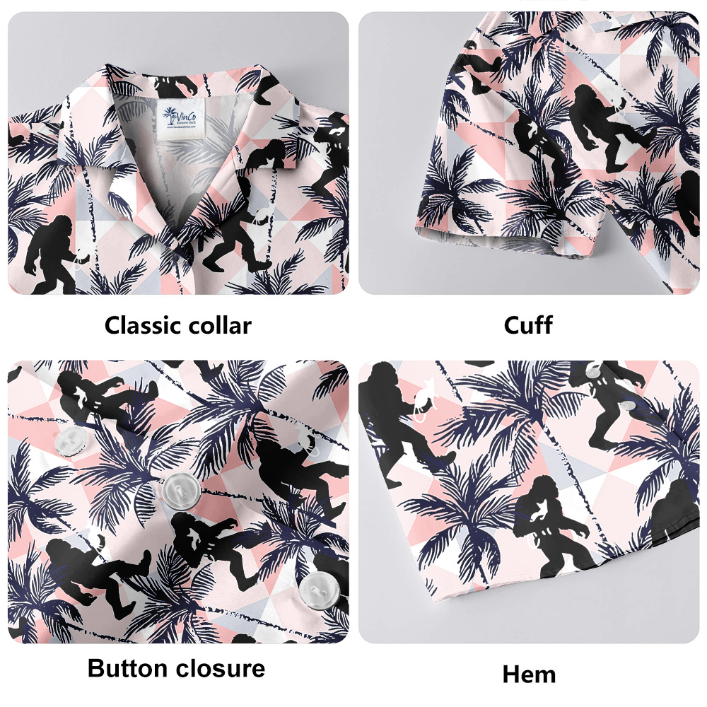 Funny Bigfoot And Cat Tropical Palm Tree Hawaiian Shirt