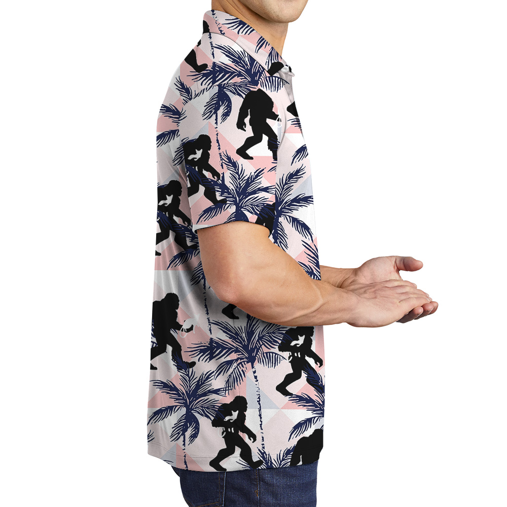 Cute Bigfoot And Cat Tropical Hawaiian Polo Golf Shirt
