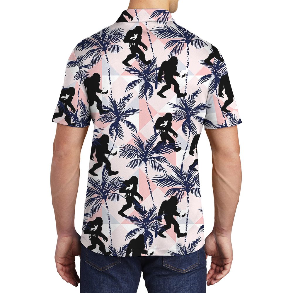 Cute Bigfoot And Cat Tropical Hawaiian Polo Golf Shirt